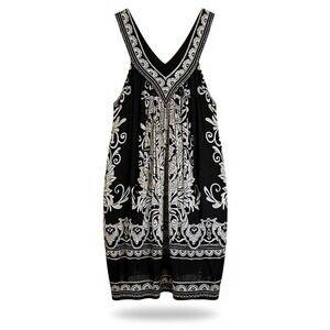 Sapogee Worldover Black White Floral Print V Neck Sleeveless Midi Dress Sz L NWT